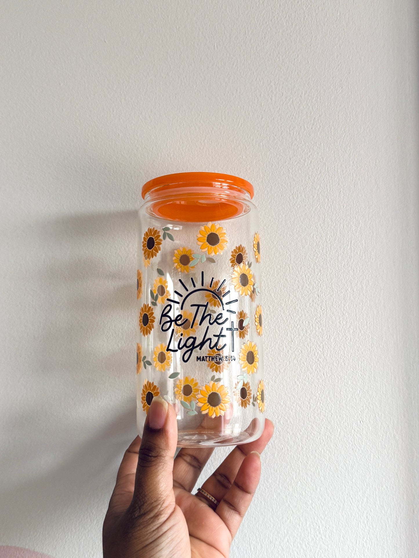 Be the Light | Glass Cup with Plastic/ Bamboo Lid & Glass Straw