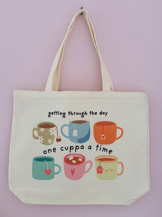 One Cuppa a Time | Canvas Tote with Zipper