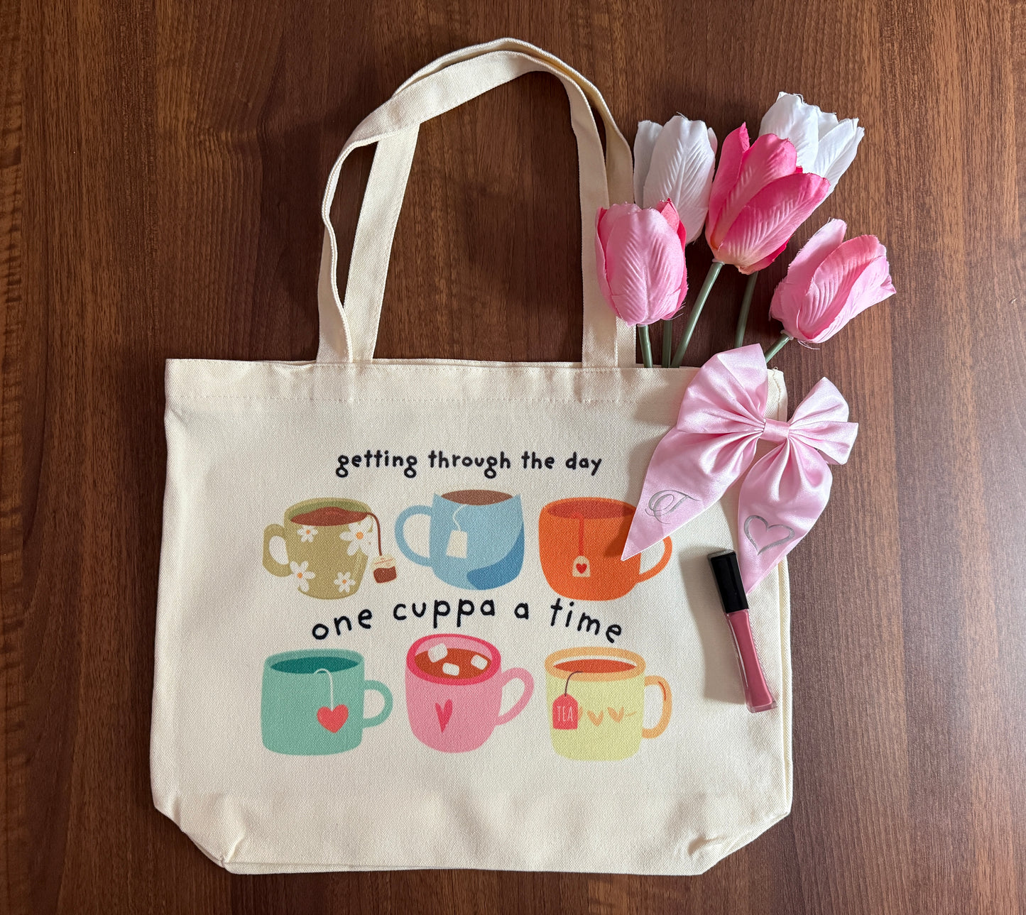 One Cuppa a Time | Canvas Tote with Zipper