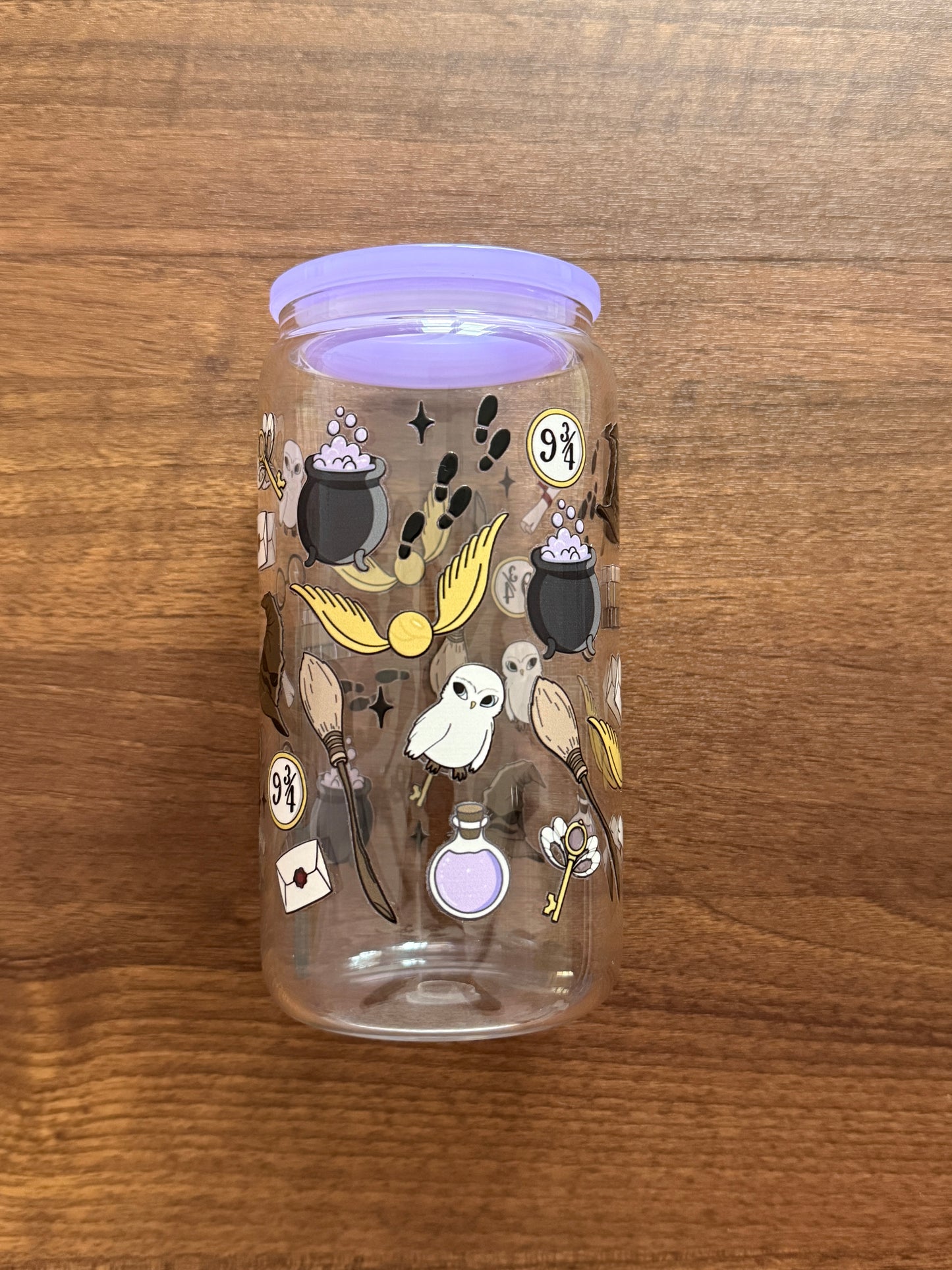 Wizard Reader | Glass Cup with Plastic/ Bamboo Lid & Glass Straw