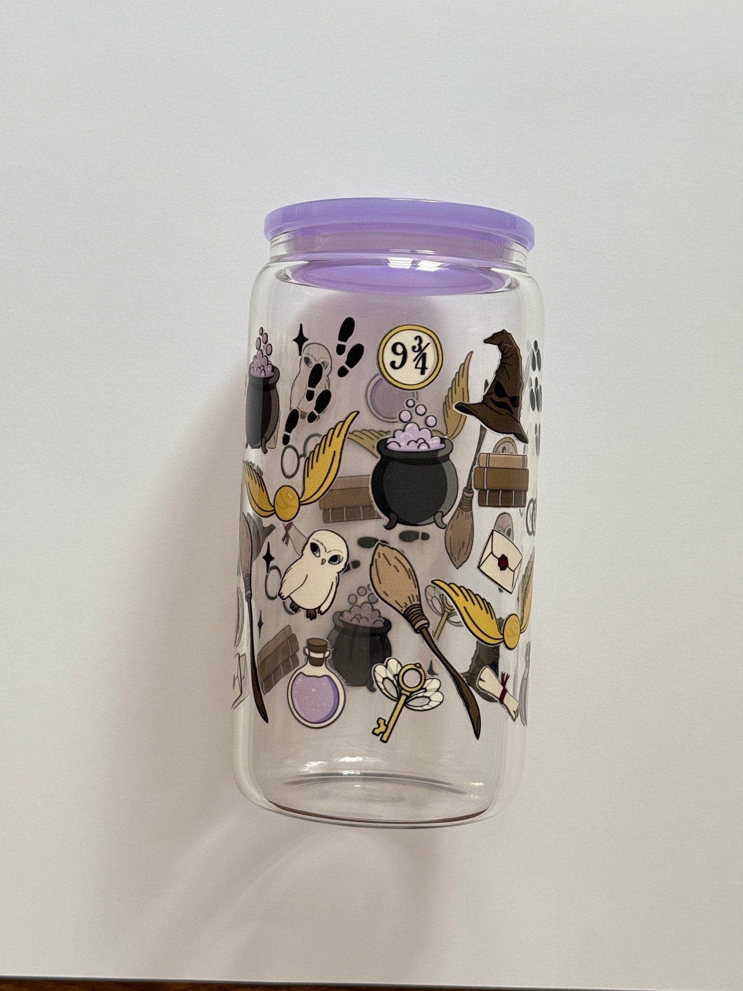 Wizard Reader | Glass Cup with Plastic/ Bamboo Lid & Glass Straw