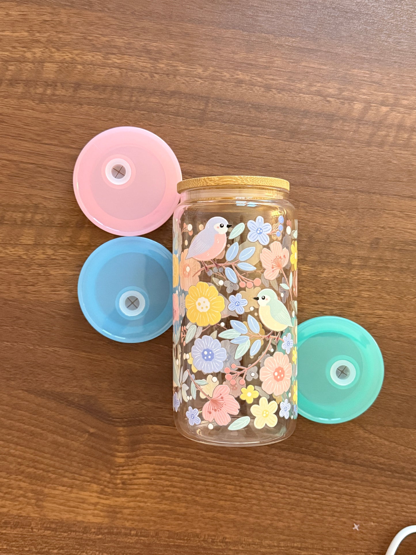 Paradise Cup | Glass Cup with Plastic/ Bamboo Lid & Glass Straw
