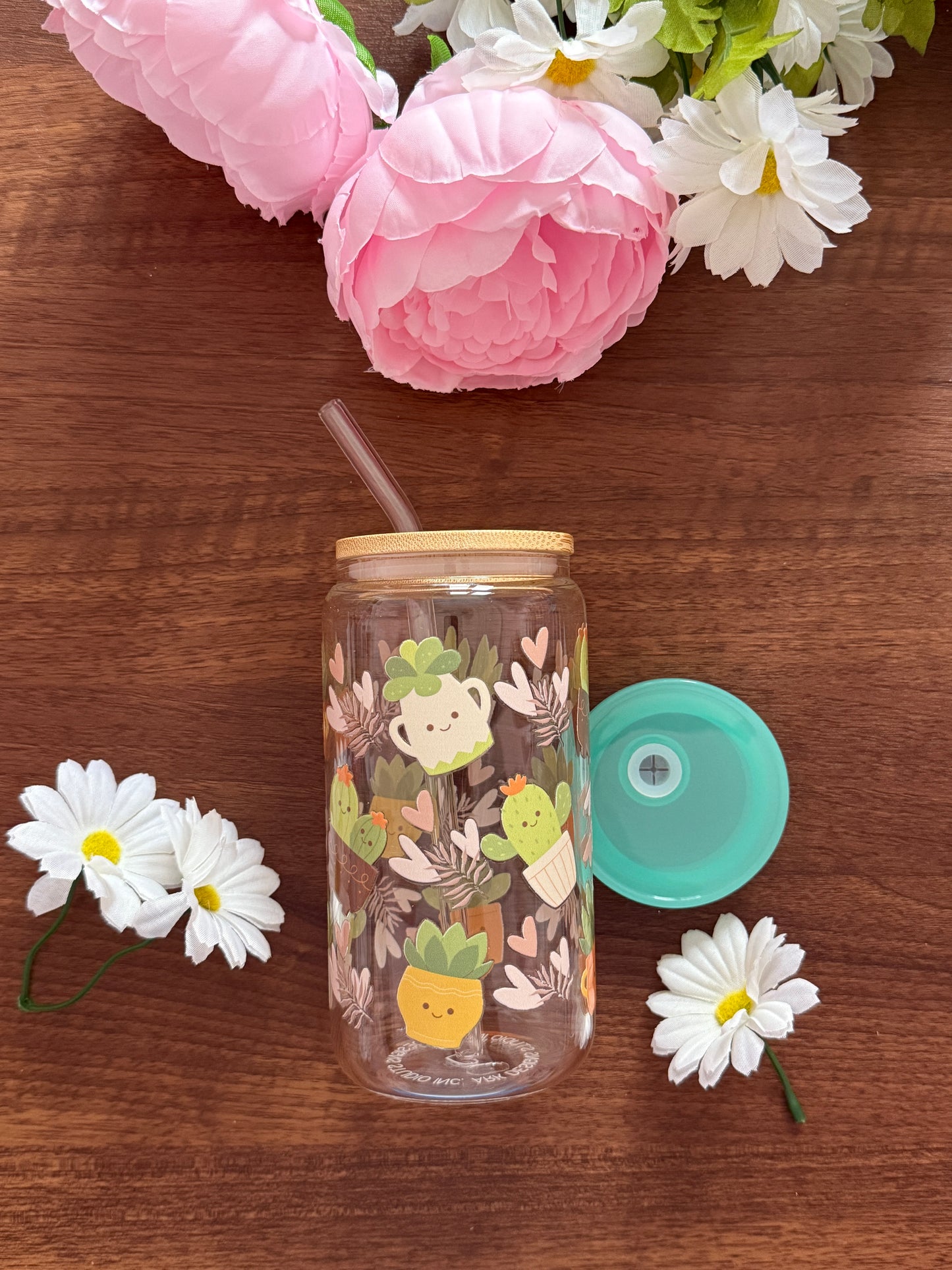 Grow Girl Cup | Glass Cup with Plastic/ Bamboo Lid & Glass Straw
