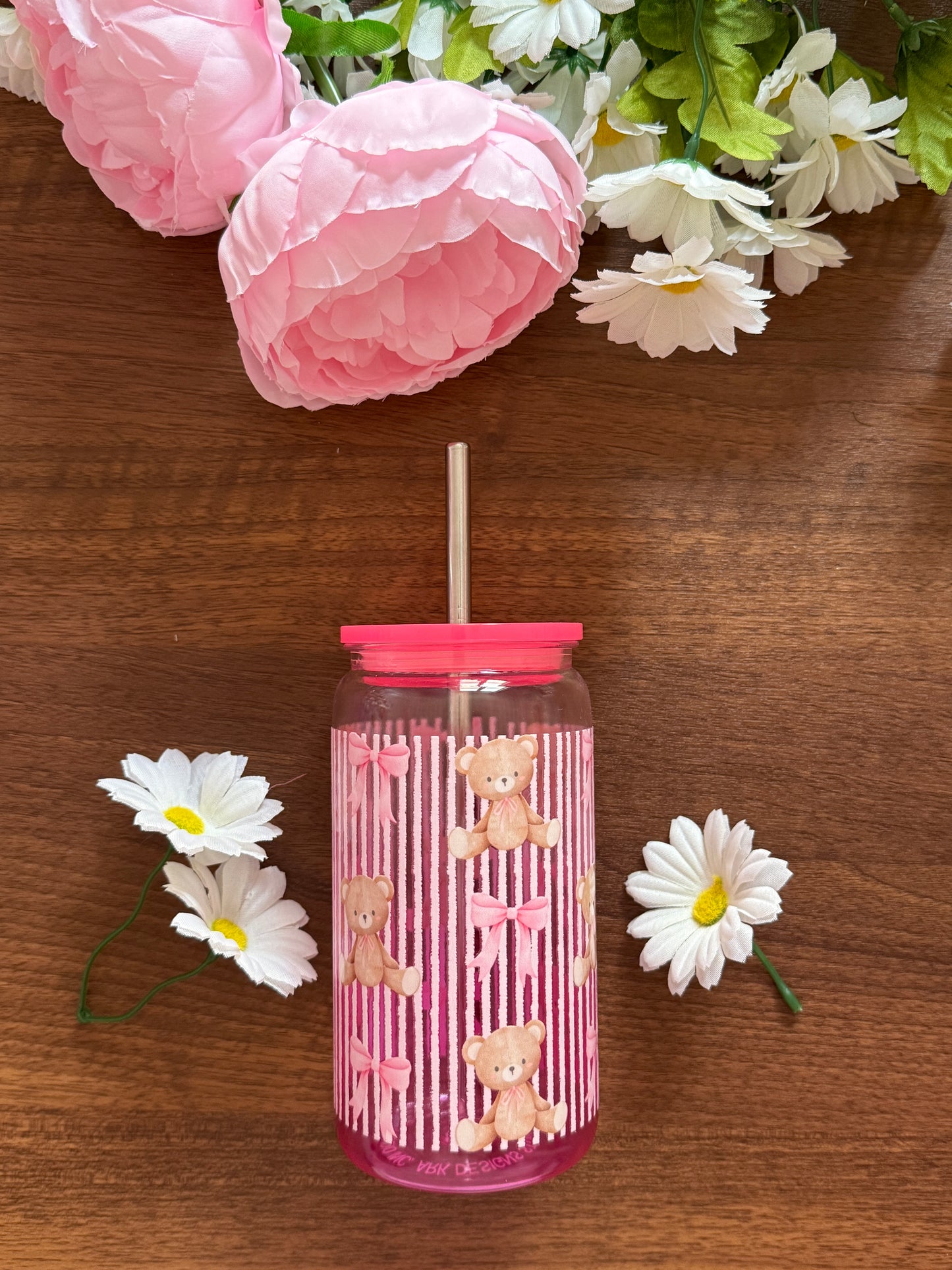 Coquette Teddy Cup | Plastic Cup with Plastic Lid & Stainless Steel & Plastic Straw