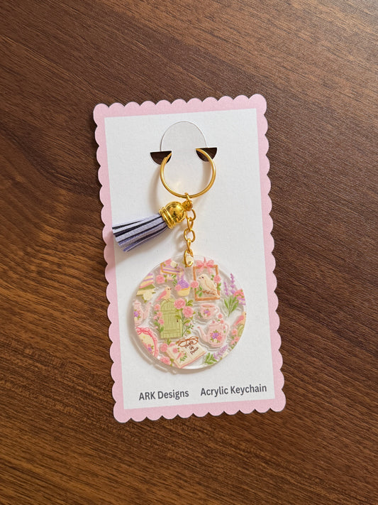 Acrylic Keychain with Tassel | Double-Sided UV DTF Design | Gold Hardware