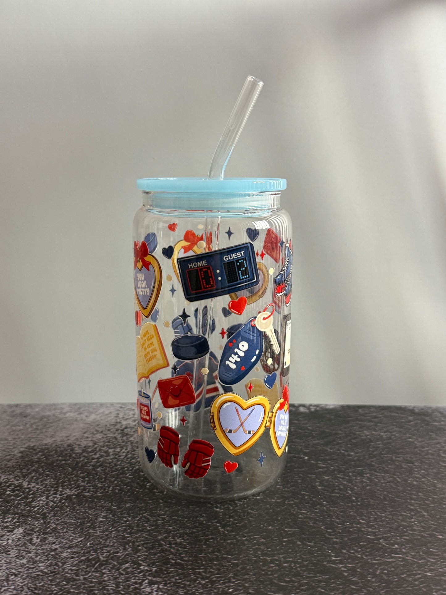 Hockey Romance Glass Cup | Hockey Love Aesthetics 16oz