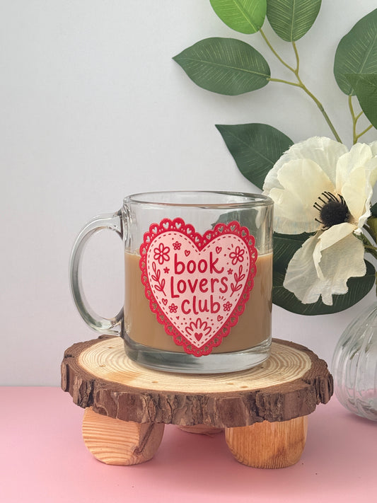 Book Lovers ClubGlass Mug | 13oz clear mug for coffee and book lovers