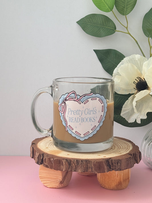 Pretty Girls Read Books Glass Mug | 13oz clear mug for coffee and book lovers