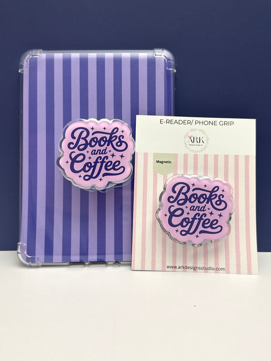 Books and coffee | Magnetic Phone & E-reader Grip | Snap-On | MagSafe Style