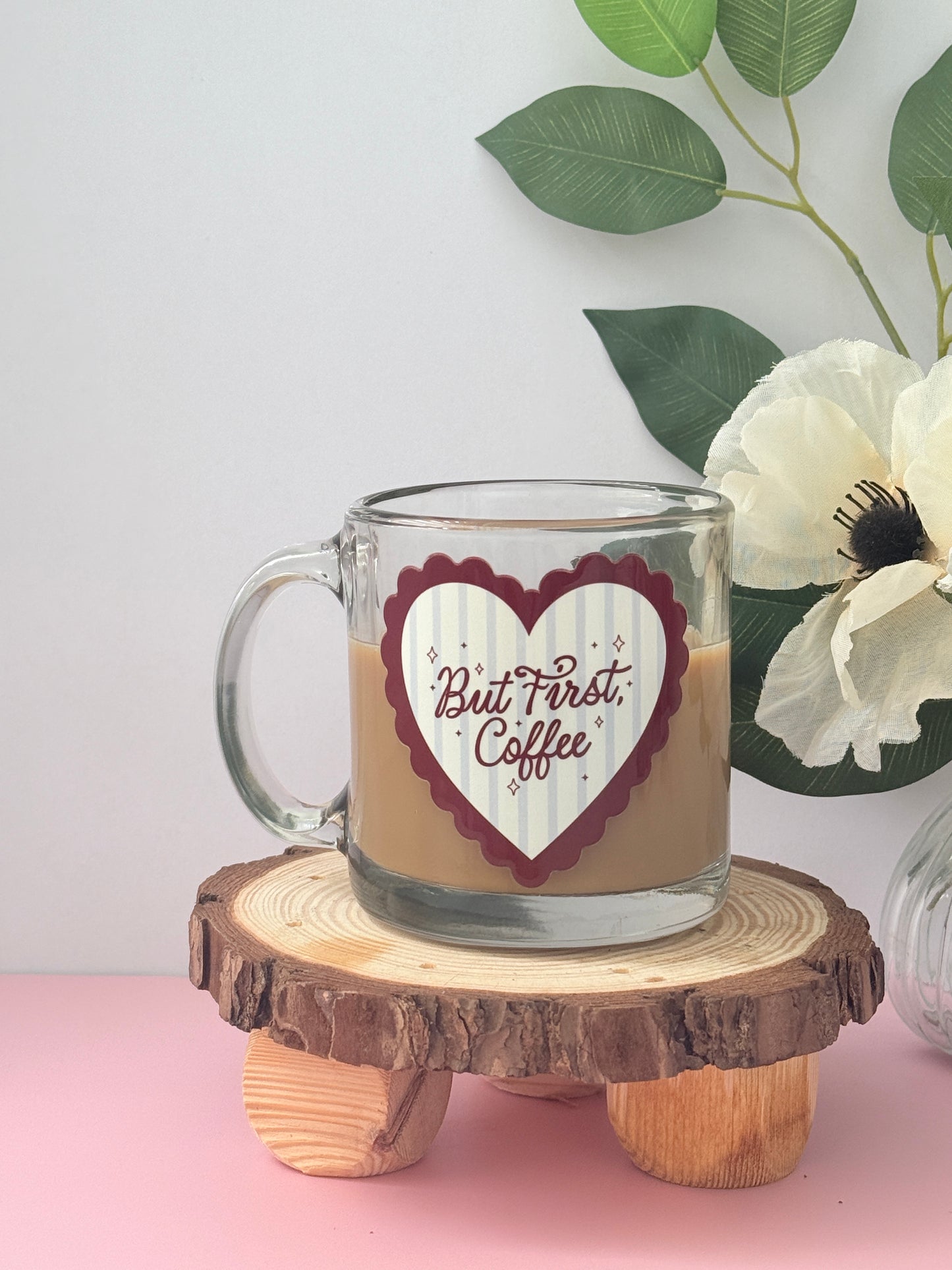 But First Coffee Glass Mug | 13oz clear mug for coffee and book lovers