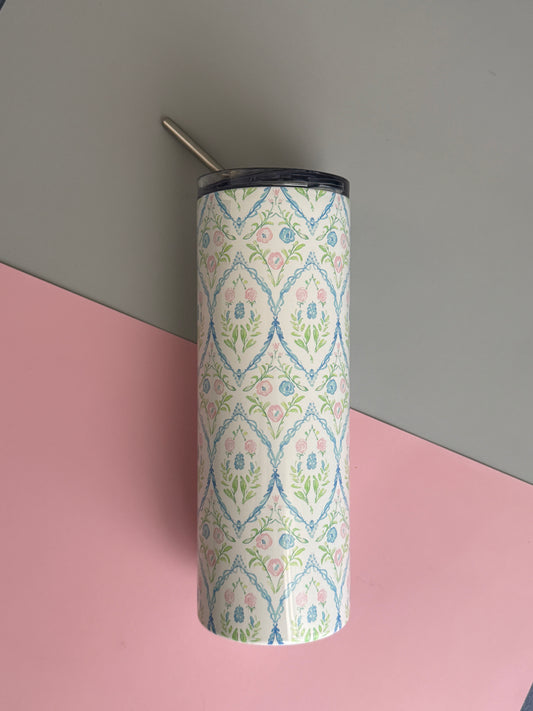 Daphne Tumbler- 20oz stainless Steel Floral Insulated Cup with Lid & Straw