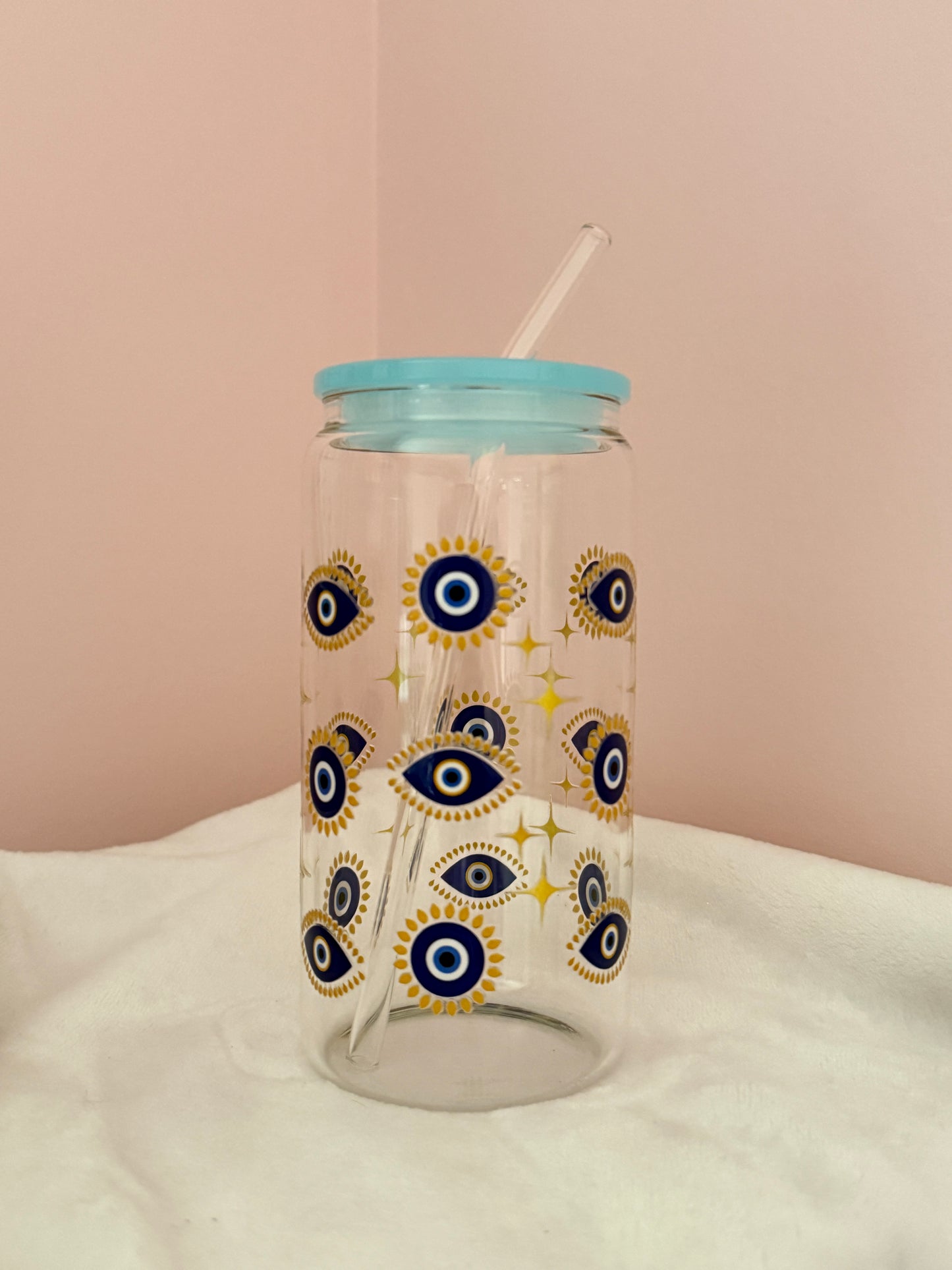 Evil Eye - 16oz Tumbler with Plastic Lid & Glass Straw