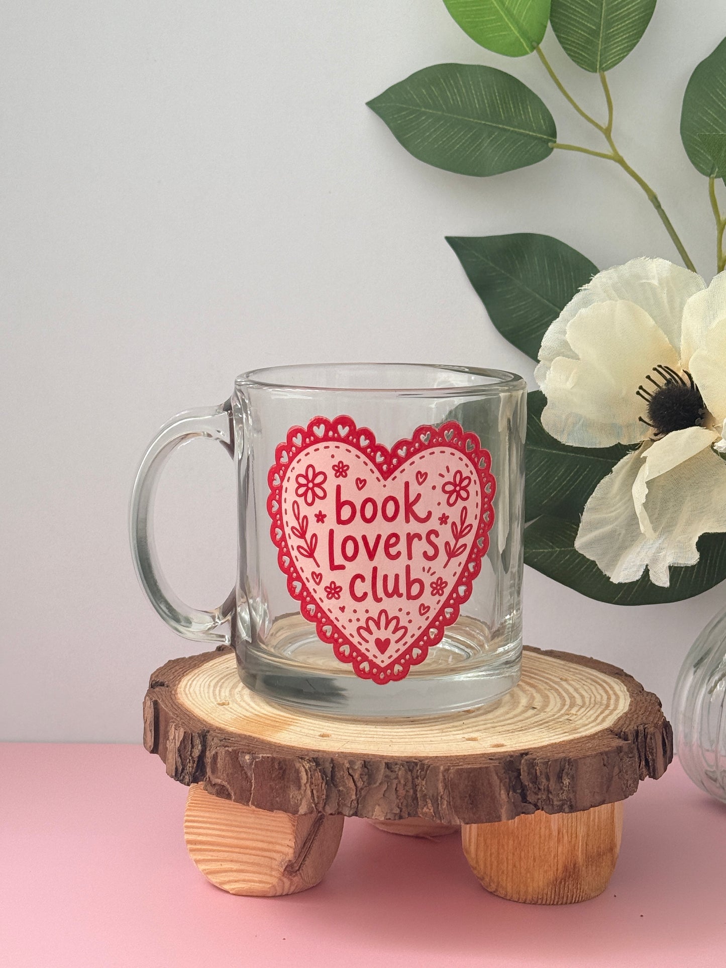 Book Lovers ClubGlass Mug | 13oz clear mug for coffee and book lovers