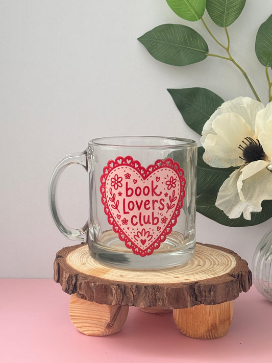 Book Lovers ClubGlass Mug | 13oz clear mug for coffee and book lovers