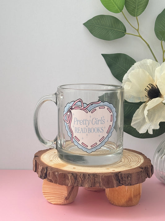 Pretty Girls Read Books Glass Mug | 13oz clear mug for coffee and book lovers