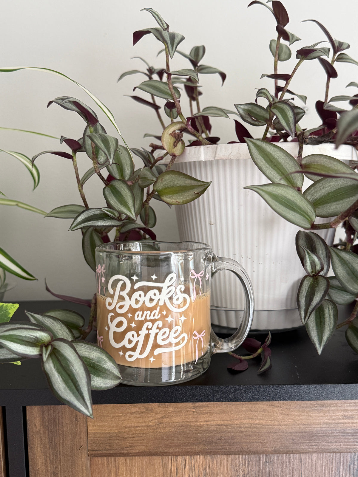 Books and coffee Glass Mug | 130z clear mug for coffee and book lovers