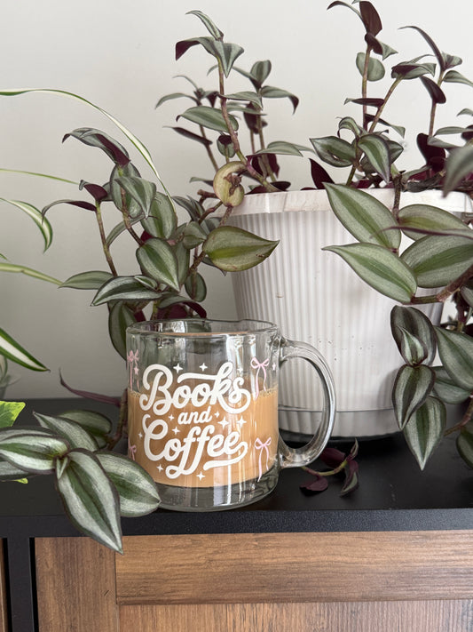 Books and coffee Glass Mug | 130z clear mug for coffee and book lovers