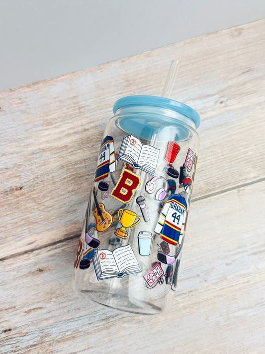 Campus Hockey Romance Glass Tumbler | 16oz glass cup