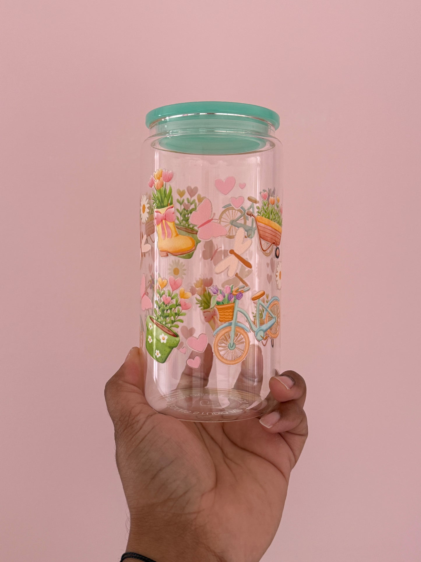 Spring Things | Glass Cup with Plastic/ Bamboo Lid & Glass Straw