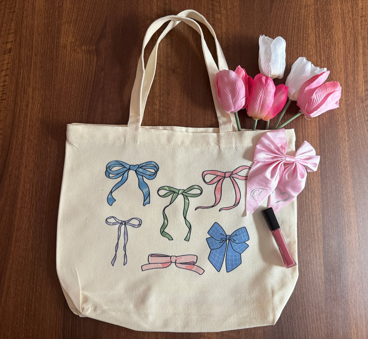 Bows | Canvas Tote with Zipper