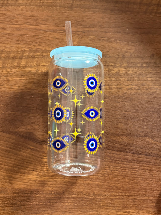 Evil Eye - 16oz Tumbler with Plastic Lid & Glass Straw