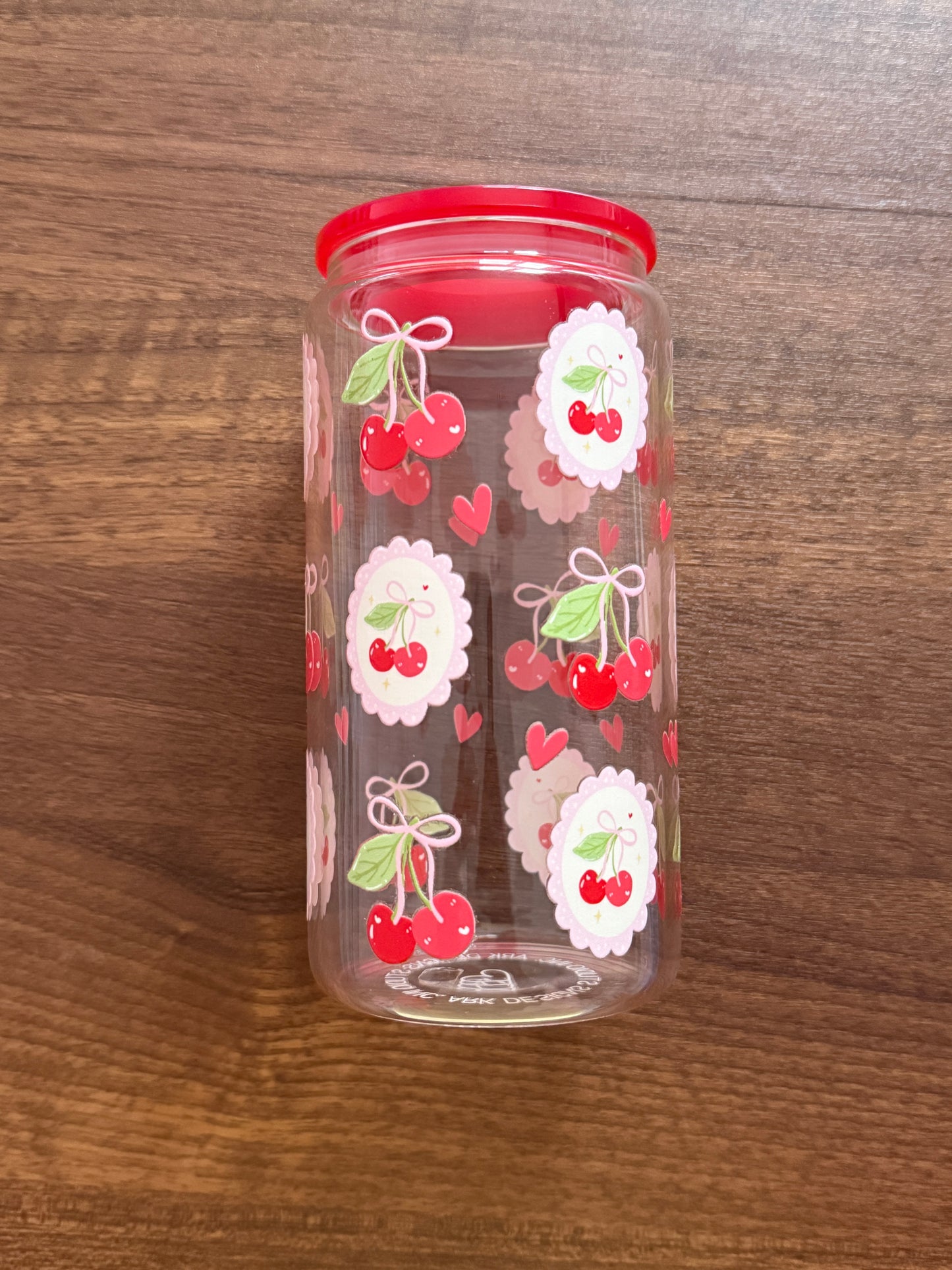 Sweet Cherry  | Glass Cup with Plastic/ Bamboo Lid & Glass Straw