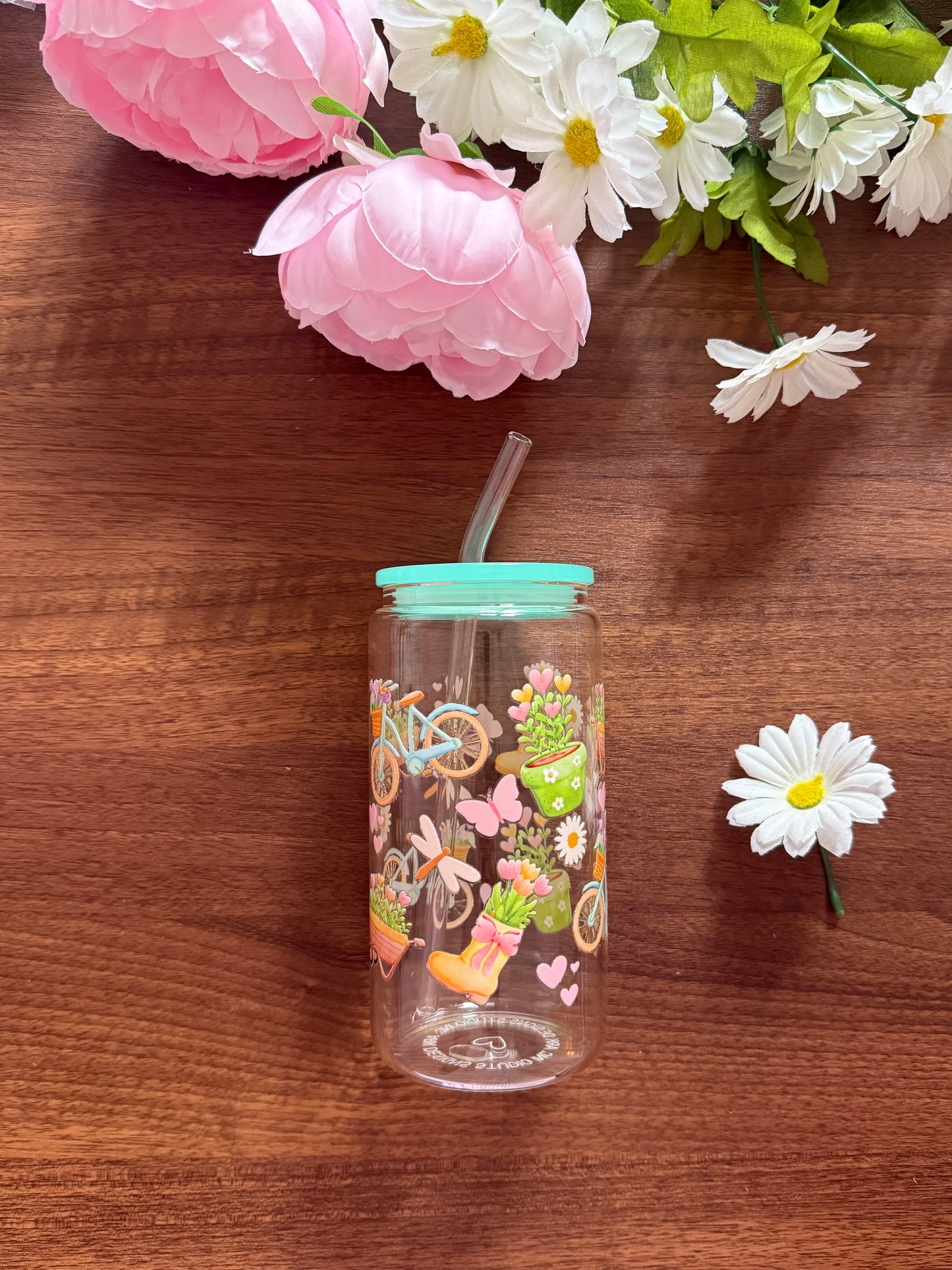 Spring Things | Glass Cup with Plastic/ Bamboo Lid & Glass Straw