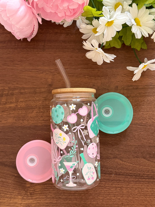 Dinkin' Cute Cup | Glass Cup with Plastic/ Bamboo Lid & Glass Straw