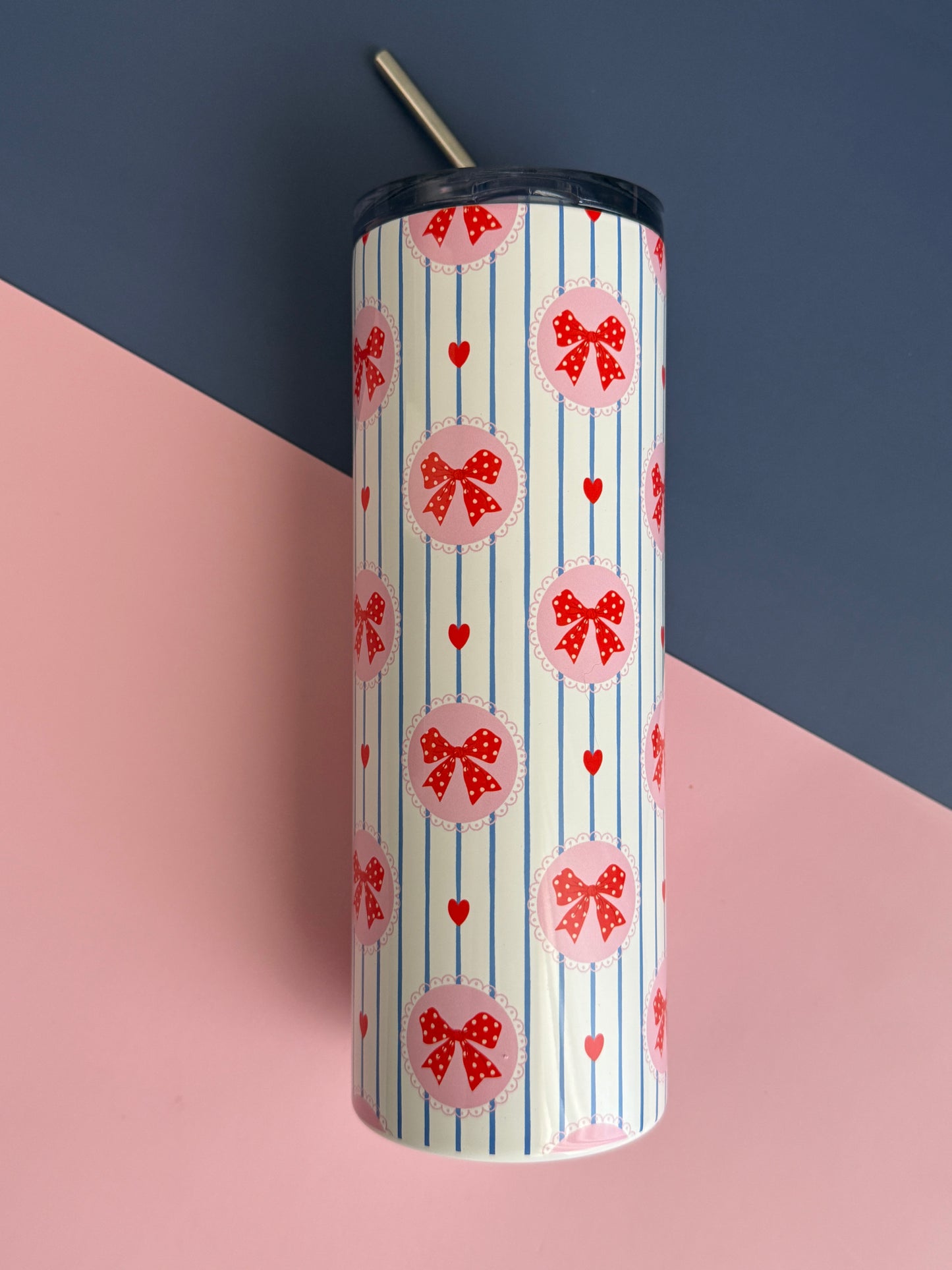 Darling Bows Tumbler- 20oz stainless Steel Floral Insulated Cup with Lid & Straw