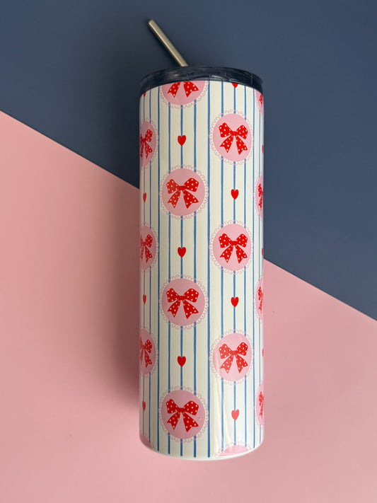 Darling Bows Tumbler- 20oz stainless Steel Floral Insulated Cup with Lid & Straw