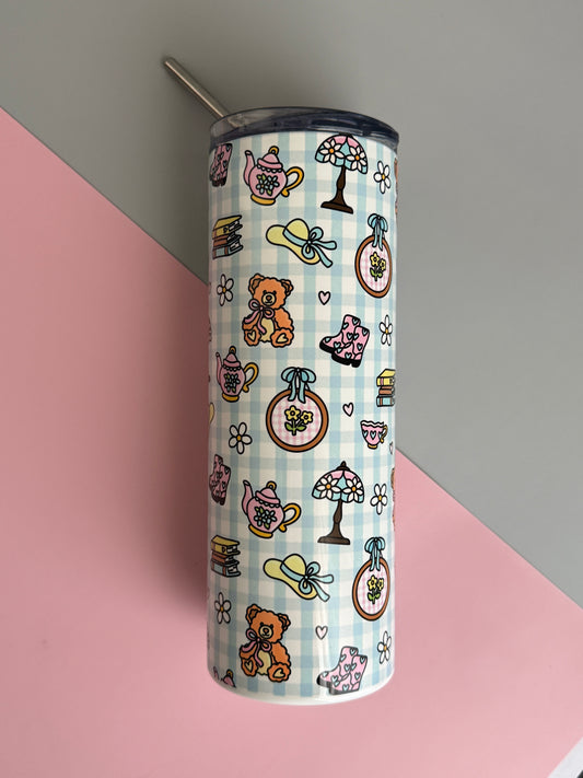 Storybook Cottage Tumbler- 20oz stainless Steel Floral Insulated Cup with Lid & Straw