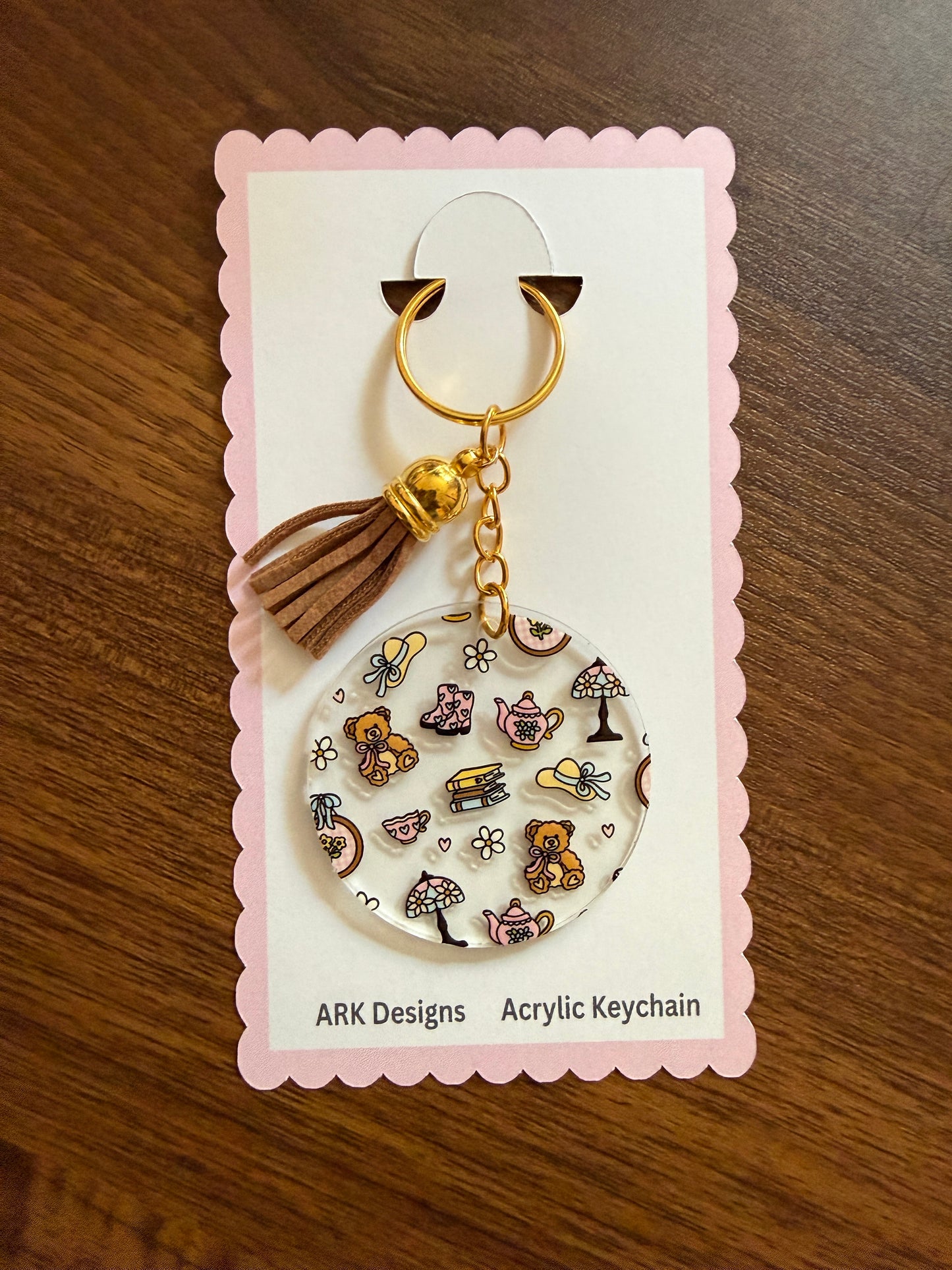 Acrylic Keychain with Tassel | Double-Sided UV DTF Design | Gold Hardware