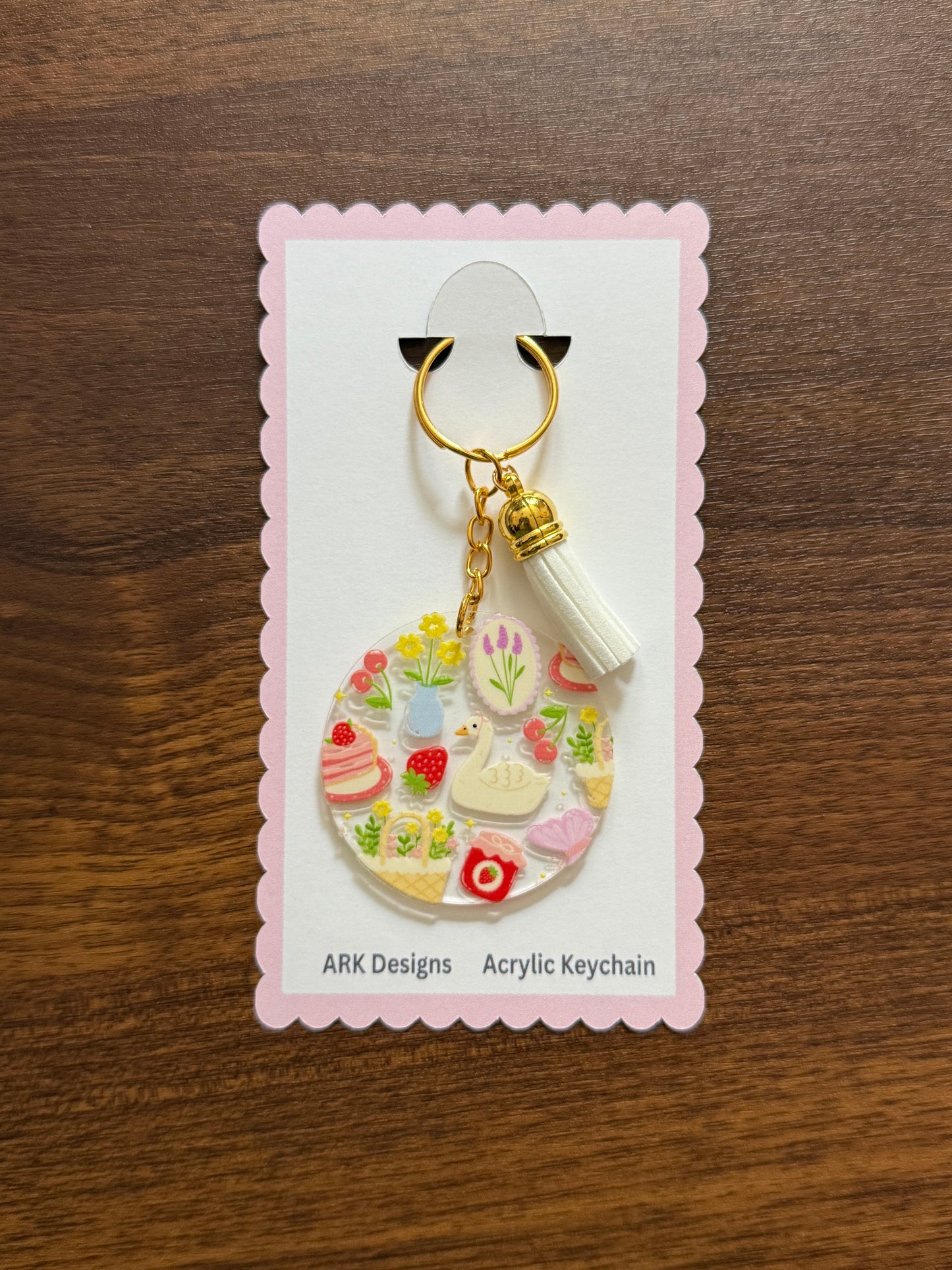 Acrylic Keychain with Tassel | Double-Sided UV DTF Design | Gold Hardware