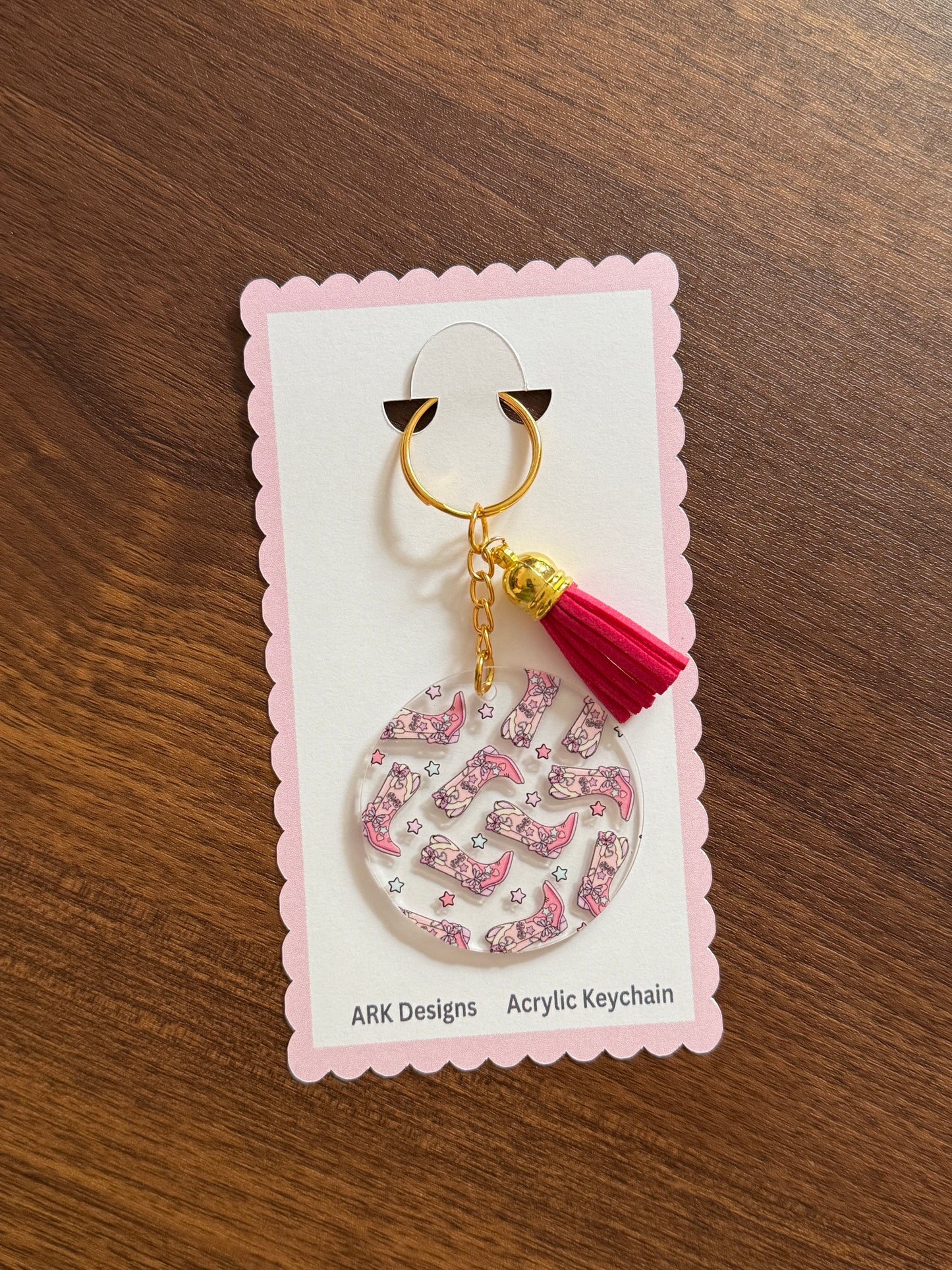Acrylic Keychain with Tassel | Double-Sided UV DTF Design | Gold Hardware