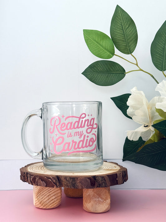 Reading is my cardio Glass Mug | 130z clear mug for coffee and book lovers