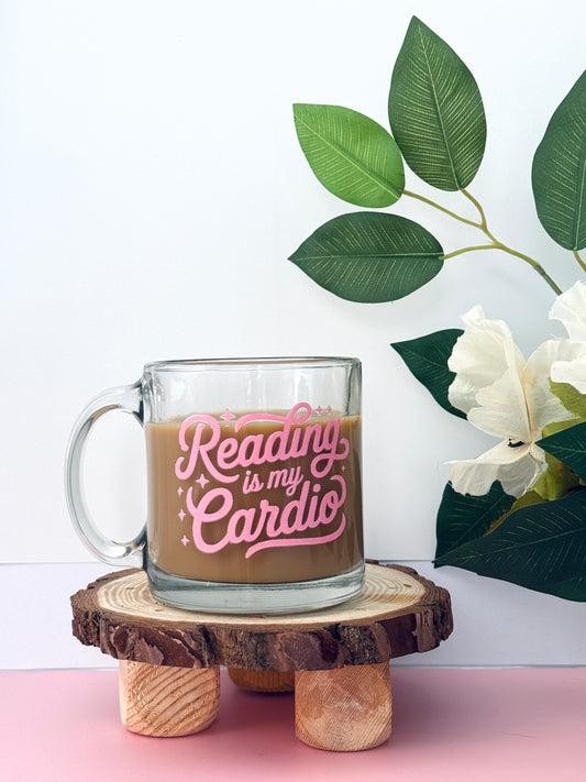 Reading is my cardio Glass Mug | 130z clear mug for coffee and book lovers