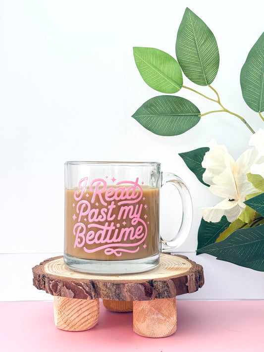 I Read Past My Bedtime Glass Mug | 130z clear mug for coffee and book lovers