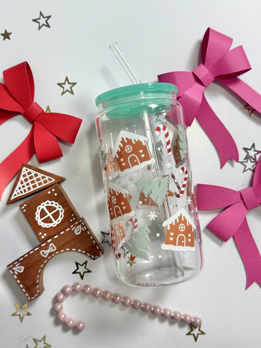 Gingerbread homes - 16oz Tumbler with Plastic Lid & Glass Straw