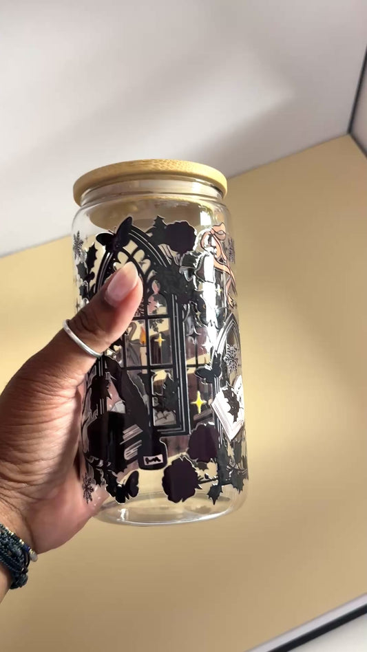 Dark academia glass cup | 16oz glass cup